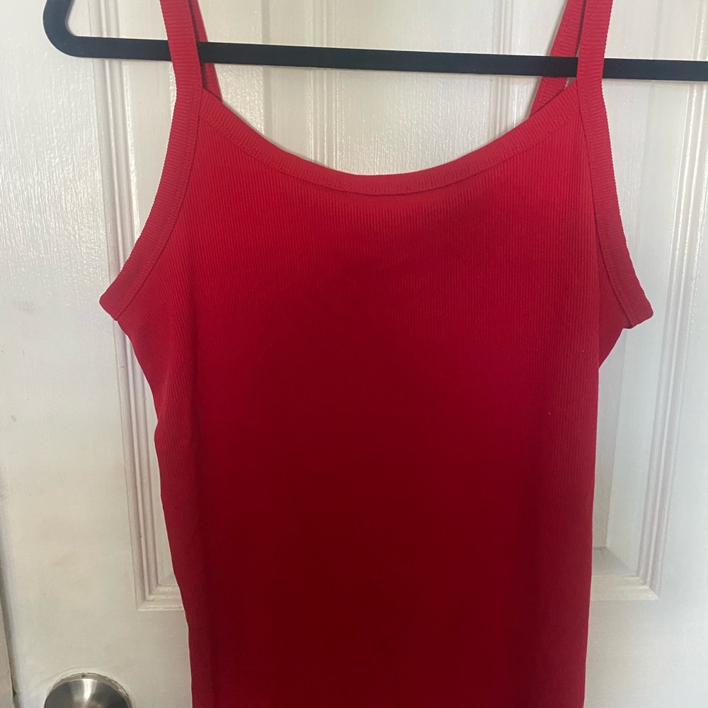 Red Ribbed Women's Tank Top
